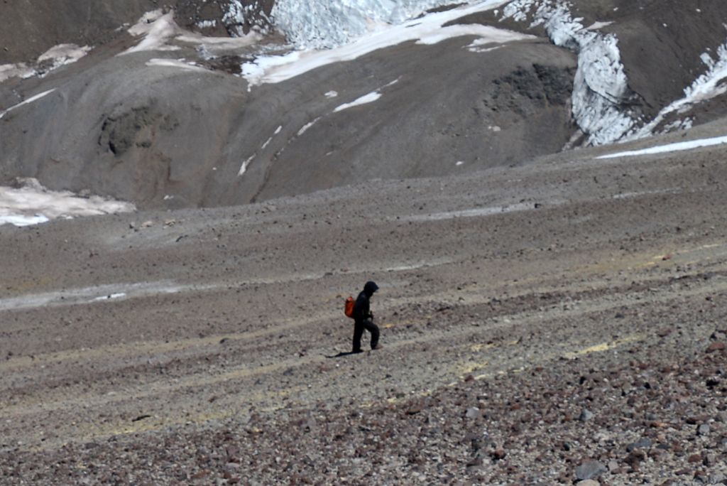 07 Lone Climber Slogging Up The Scree Slopes Toward Aconcagua Camp 2 Nido de Condores 5600m